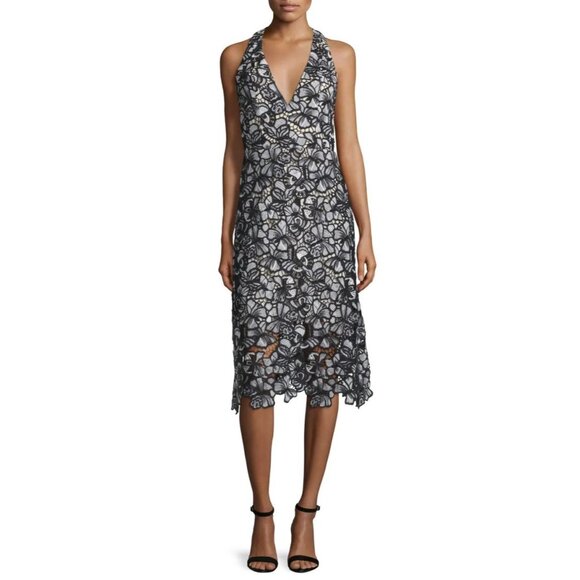 ALICE + OLIVIA Noreen Butterfly Guipere Lace V-Neck Halter Midi Dress, Size 0 - Picture 1 of 10